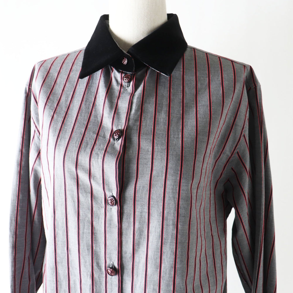 CHANEL Long sleeve shirt 22B P73409 Outer: 96% cotton, Outer: 4% polyester, Part: 71% cotton, Part: 29% silk Gray x Pink x Black Women 36 Used Authentic