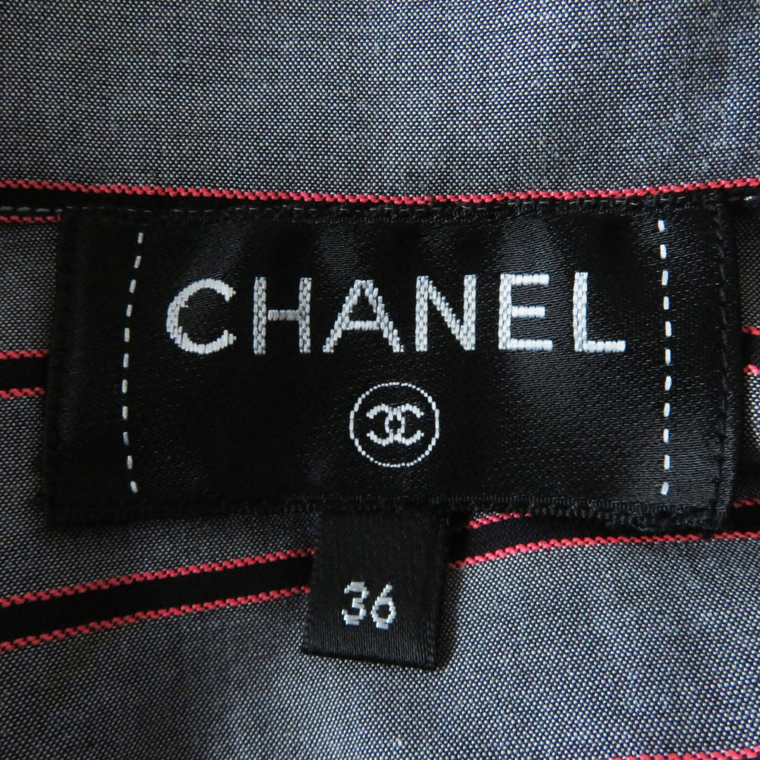 CHANEL Long sleeve shirt 22B P73409 Outer: 96% cotton, Outer: 4% polyester, Part: 71% cotton, Part: 29% silk Gray x Pink x Black Women 36 Used Authentic
