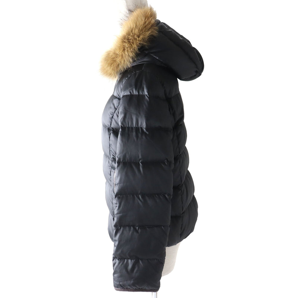 MACKINTOSH PHILOSOPHY Down jacket Outer: 100% polyester, Lining: 100% nylon, Filling: 80% down, Filling: 20% feather, Piping: Synthetic leather Leather: Cowhide Hood fur: Raccoon dog Black type Women 38 Used Authentic