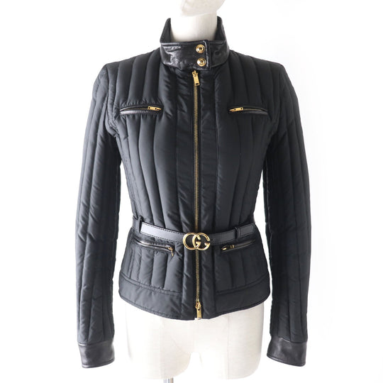 GUCCI Down jacket Outer: 100% polyester, Part: Leather, Lining: 100% polyamide (nylon), Filling: 90% down, Filling: 10% feather black Women 38 Used Authentic