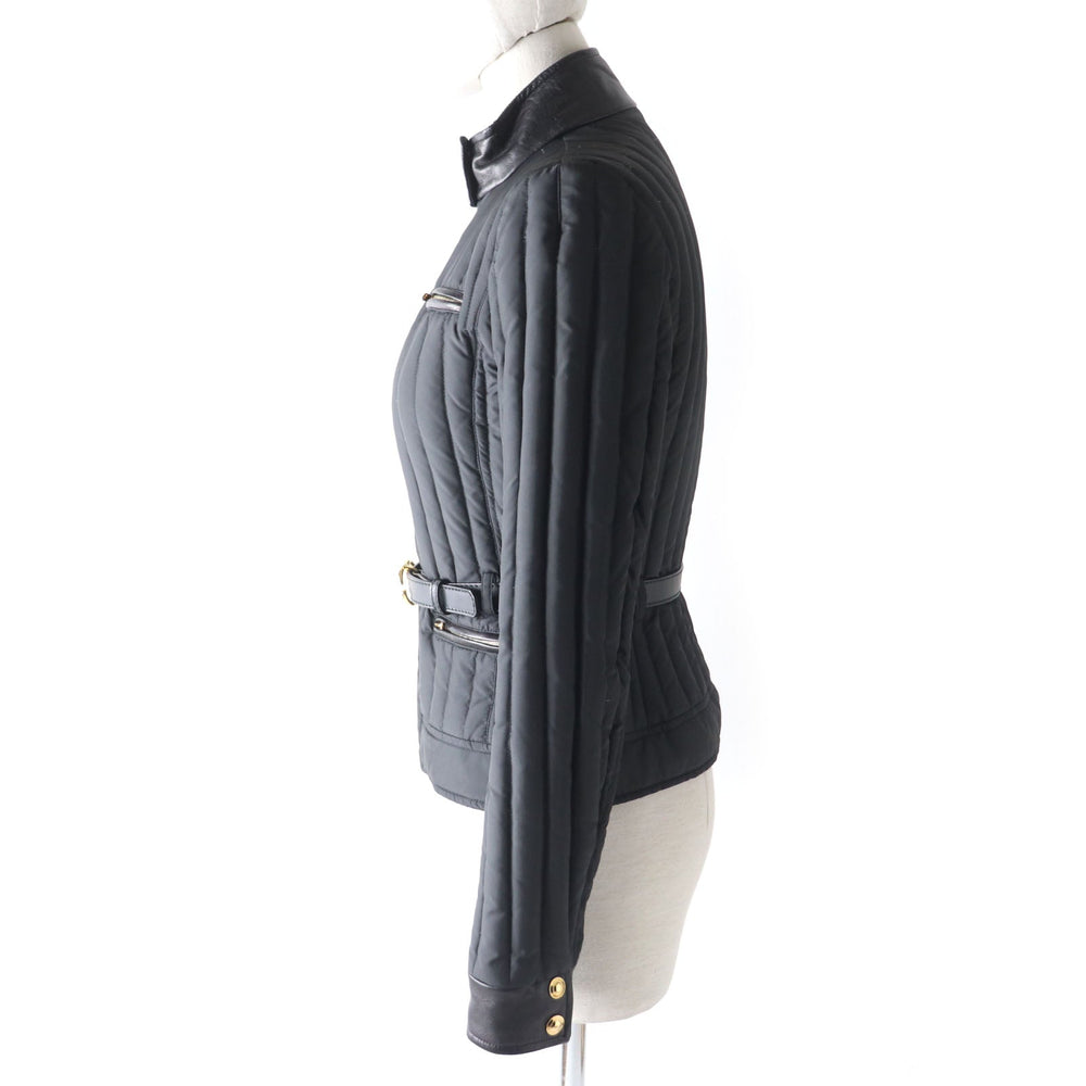 GUCCI Down jacket Outer: 100% polyester, Part: Leather, Lining: 100% polyamide (nylon), Filling: 90% down, Filling: 10% feather black Women 38 Used Authentic
