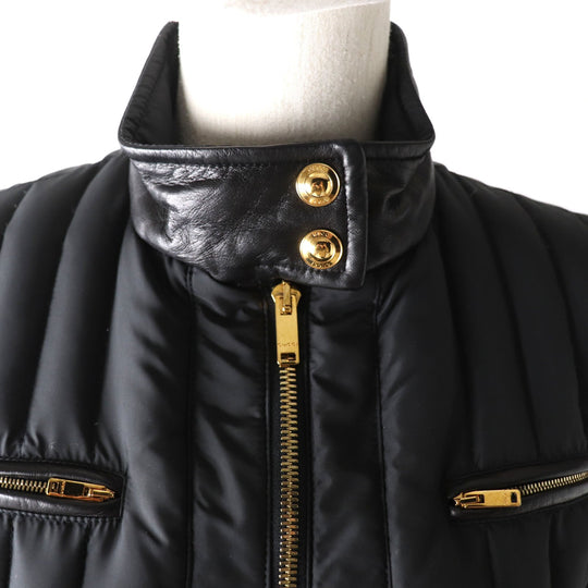 GUCCI Down jacket Outer: 100% polyester, Part: Leather, Lining: 100% polyamide (nylon), Filling: 90% down, Filling: 10% feather black Women 38 Used Authentic