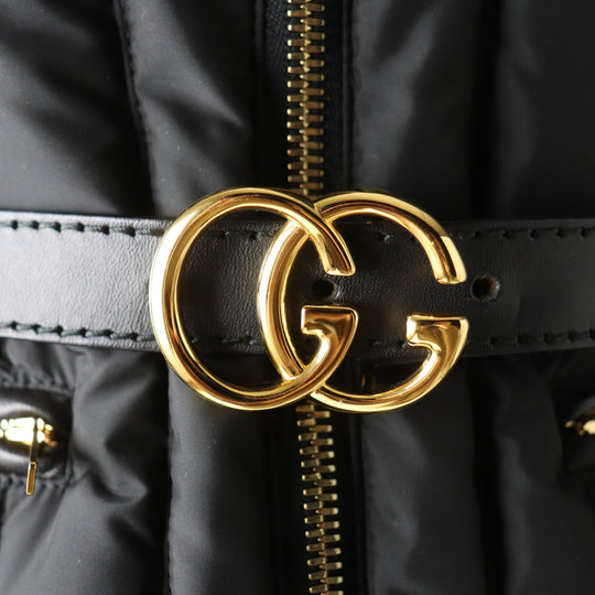 GUCCI Down jacket Outer: 100% polyester, Part: Leather, Lining: 100% polyamide (nylon), Filling: 90% down, Filling: 10% feather black Women 38 Used Authentic