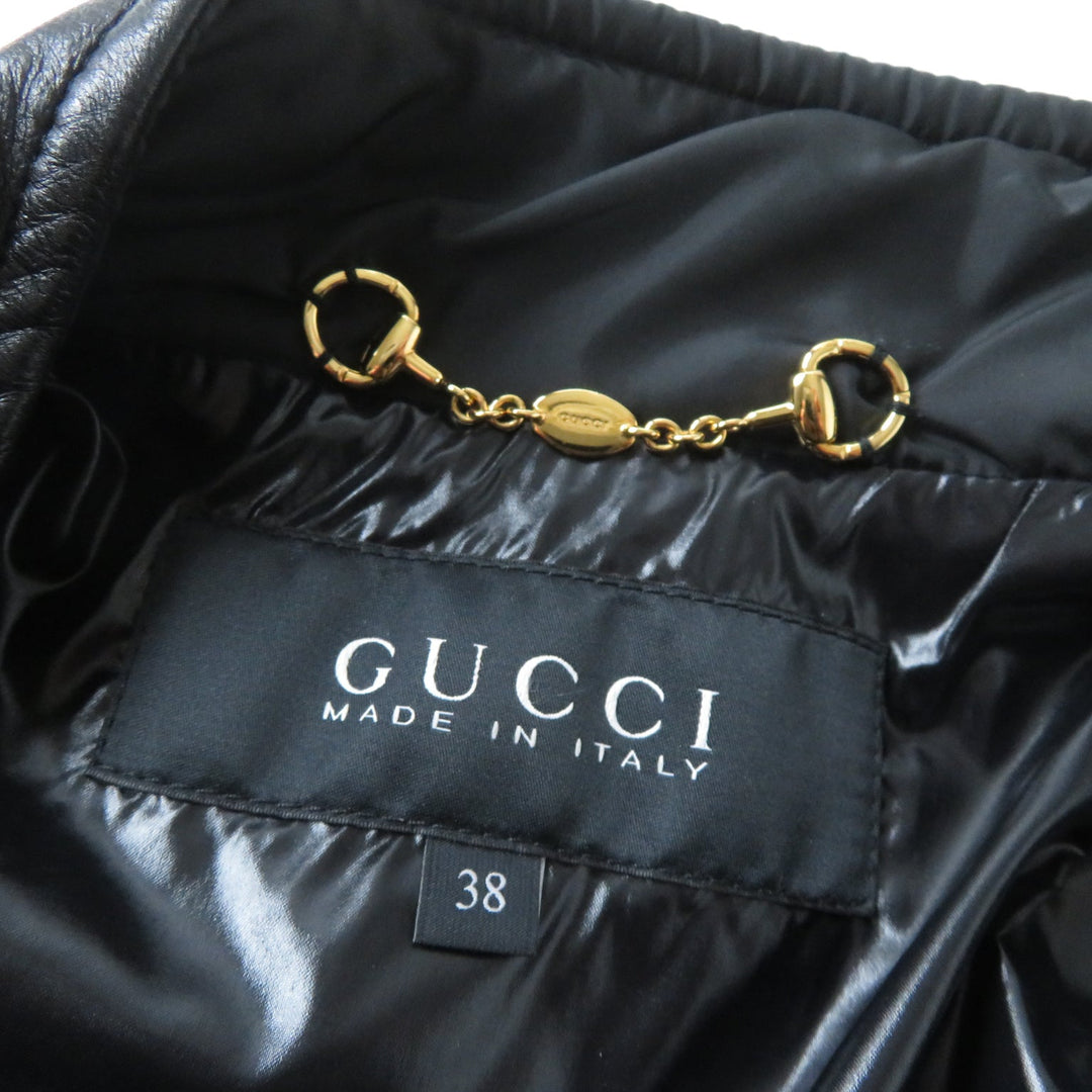 GUCCI Down jacket Outer: 100% polyester, Part: Leather, Lining: 100% polyamide (nylon), Filling: 90% down, Filling: 10% feather black Women 38 Used Authentic
