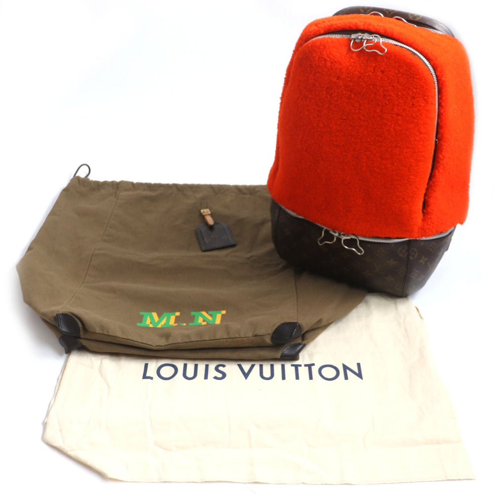 LOUIS VUITTON Backpack M40277 Monogram canvas x fleece/sheepskin Orange Monogram 2014 Celebrating Monogram Sac a do Bosphore mens Used Authentic