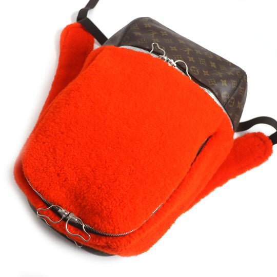 LOUIS VUITTON Backpack M40277 Monogram canvas x fleece/sheepskin Orange Monogram 2014 Celebrating Monogram Sac a do Bosphore mens Used Authentic