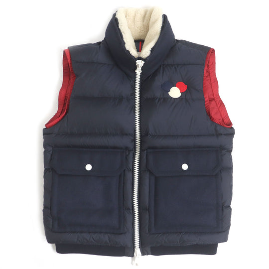 MONCLER Down vest Main: 100% nylon, Filling: 90% down, Filling: 10% feather, Other fabric: 100% wool, Fur part: sheep Navy AUBE GILET mens 2 Used Authentic
