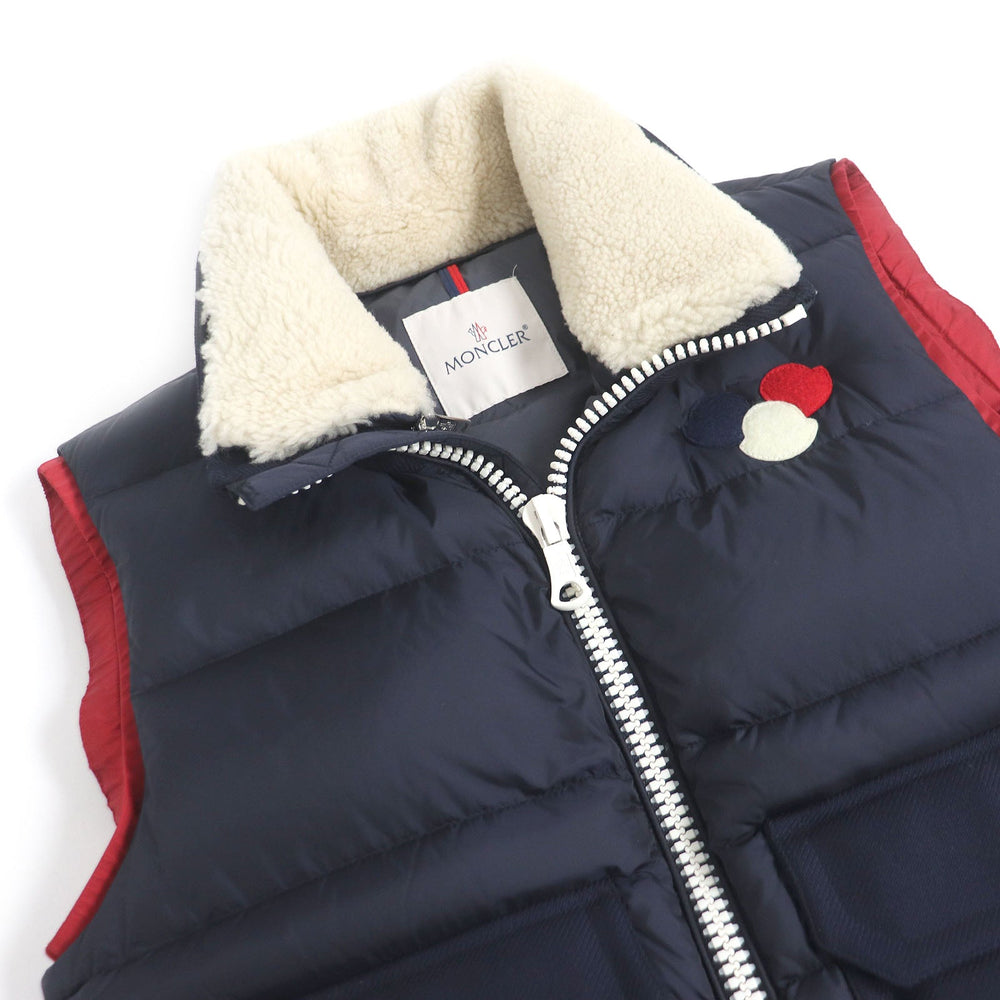 MONCLER Down vest Main: 100% nylon, Filling: 90% down, Filling: 10% feather, Other fabric: 100% wool, Fur part: sheep Navy AUBE GILET mens 2 Used Authentic