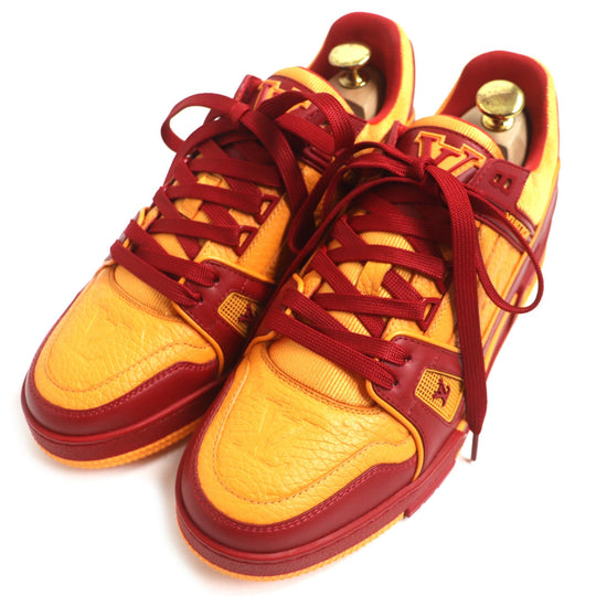 LOUIS VUITTON sneakers Main: Leather Orange red LV trainer line mens 6 1/2 Used Authentic