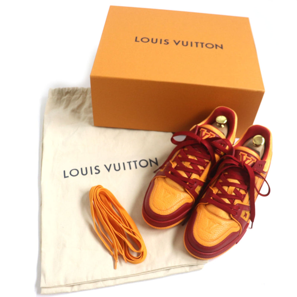 LOUIS VUITTON sneakers Main: Leather Orange red LV trainer line mens 6 1/2 Used Authentic