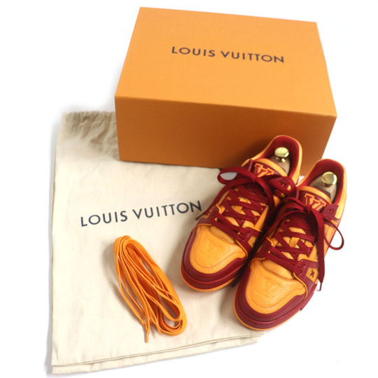 LOUIS VUITTON sneakers Main: Leather Orange red LV trainer line mens 6 1/2 Used Authentic