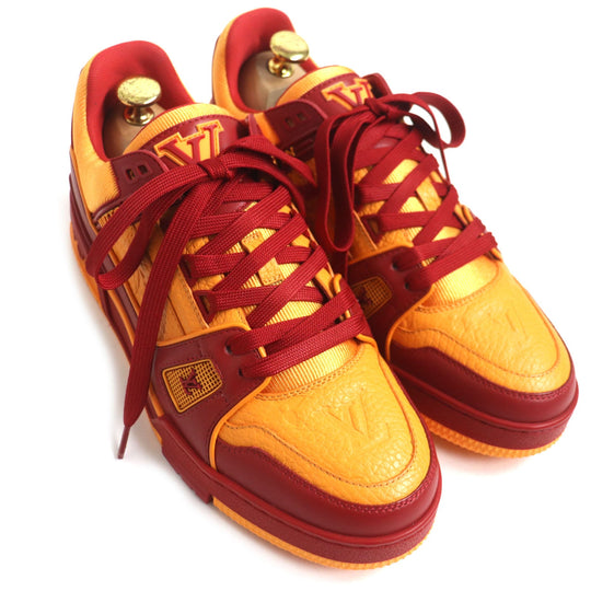 LOUIS VUITTON sneakers Main: Leather Orange red LV trainer line mens 6 1/2 Used Authentic