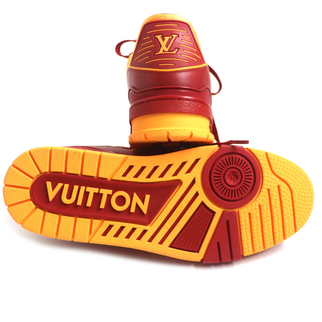 LOUIS VUITTON sneakers Main: Leather Orange red LV trainer line mens 6 1/2 Used Authentic