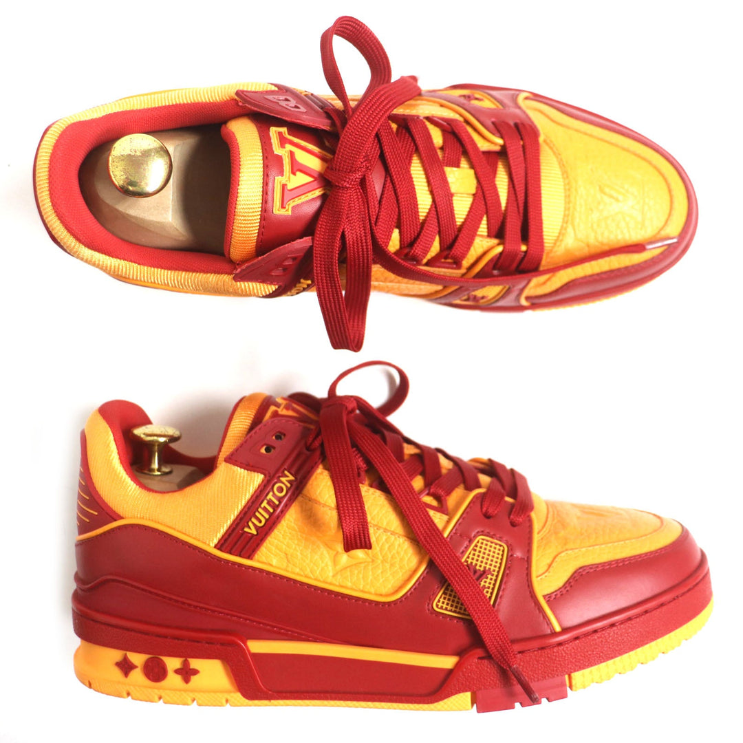 LOUIS VUITTON sneakers Main: Leather Orange red LV trainer line mens 6 1/2 Used Authentic
