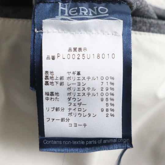 Herno Down jacket PL0025U18010 Outer: Goatskin, Lining: 100% Polyester, Lining: 71% Rayon, Lining: 29% Polyester, Lining: 100% Polyester, Filling: 90% Down, 10% Feather, Rib: 98% Nylon, 2% Polyurethane, Fur: Coyote Khaki gray mens 44 Used Authentic