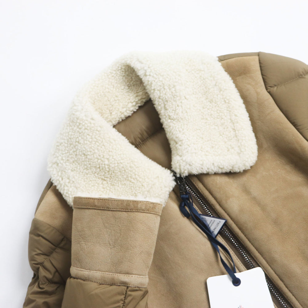 MONCLER Down jacket Main: Mouton, Part: 100% nylon, Part: Leather, Filling: 90% down, Filling: 10% feather Brown CURVAL mens Zero size Used Authentic