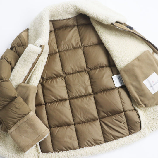 MONCLER Down jacket Main: Mouton, Part: 100% nylon, Part: Leather, Filling: 90% down, Filling: 10% feather Brown CURVAL mens Zero size Used Authentic