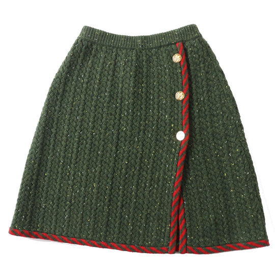 GUCCI skirt 713317 Outer fabric: 69% wool, Outer fabric: 15% cotton, Outer fabric: 11% rayon, Outer fabric: 5% nylon, Trimming 1: 100% wool, Trimming 2: 65% wool, 15% cotton, 12% rayon, 7% nylon, 1% polyurethane Green red Women S Used Authentic