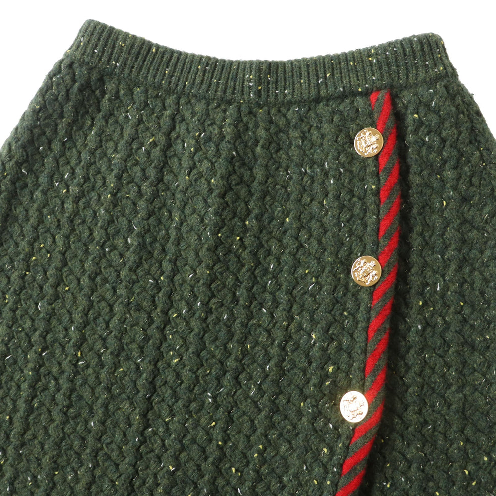 GUCCI skirt 713317 Outer fabric: 69% wool, Outer fabric: 15% cotton, Outer fabric: 11% rayon, Outer fabric: 5% nylon, Trimming 1: 100% wool, Trimming 2: 65% wool, 15% cotton, 12% rayon, 7% nylon, 1% polyurethane Green red Women S Used Authentic