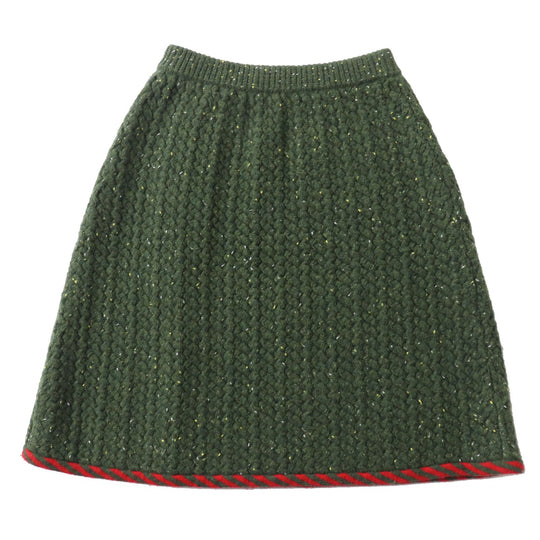GUCCI skirt 713317 Outer fabric: 69% wool, Outer fabric: 15% cotton, Outer fabric: 11% rayon, Outer fabric: 5% nylon, Trimming 1: 100% wool, Trimming 2: 65% wool, 15% cotton, 12% rayon, 7% nylon, 1% polyurethane Green red Women S Used Authentic