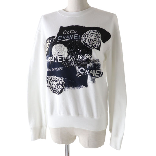 CHANEL sweat 20P P63298 Main: 100% cotton white graphic logo sweatshirt Women XS Used Authentic