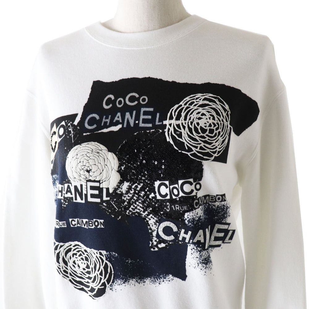 CHANEL sweat 20P P63298 Main: 100% cotton white graphic logo sweatshirt Women XS Used Authentic