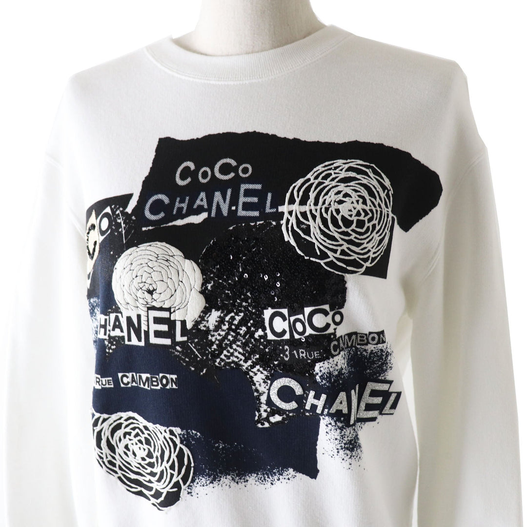 CHANEL sweat 20P P63298 Main: 100% cotton white graphic logo sweatshirt Women XS Used Authentic