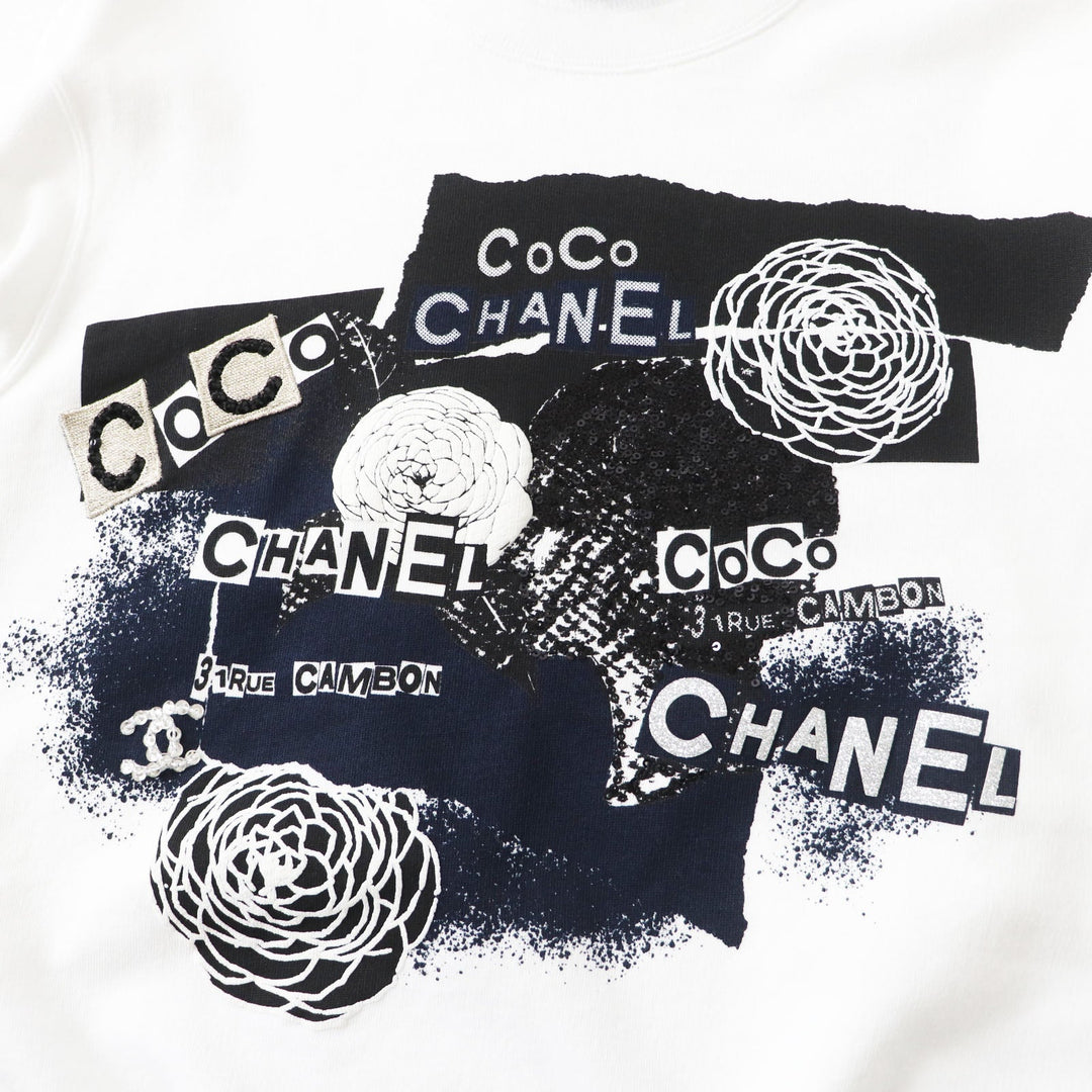 CHANEL sweat 20P P63298 Main: 100% cotton white graphic logo sweatshirt Women XS Used Authentic