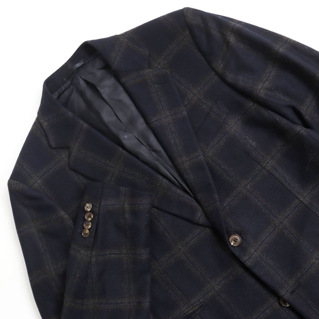 HERMES tailored jacket Outer: 100% cashmere, Lining: 100% cupra Navy brown mens 48 Used Authentic