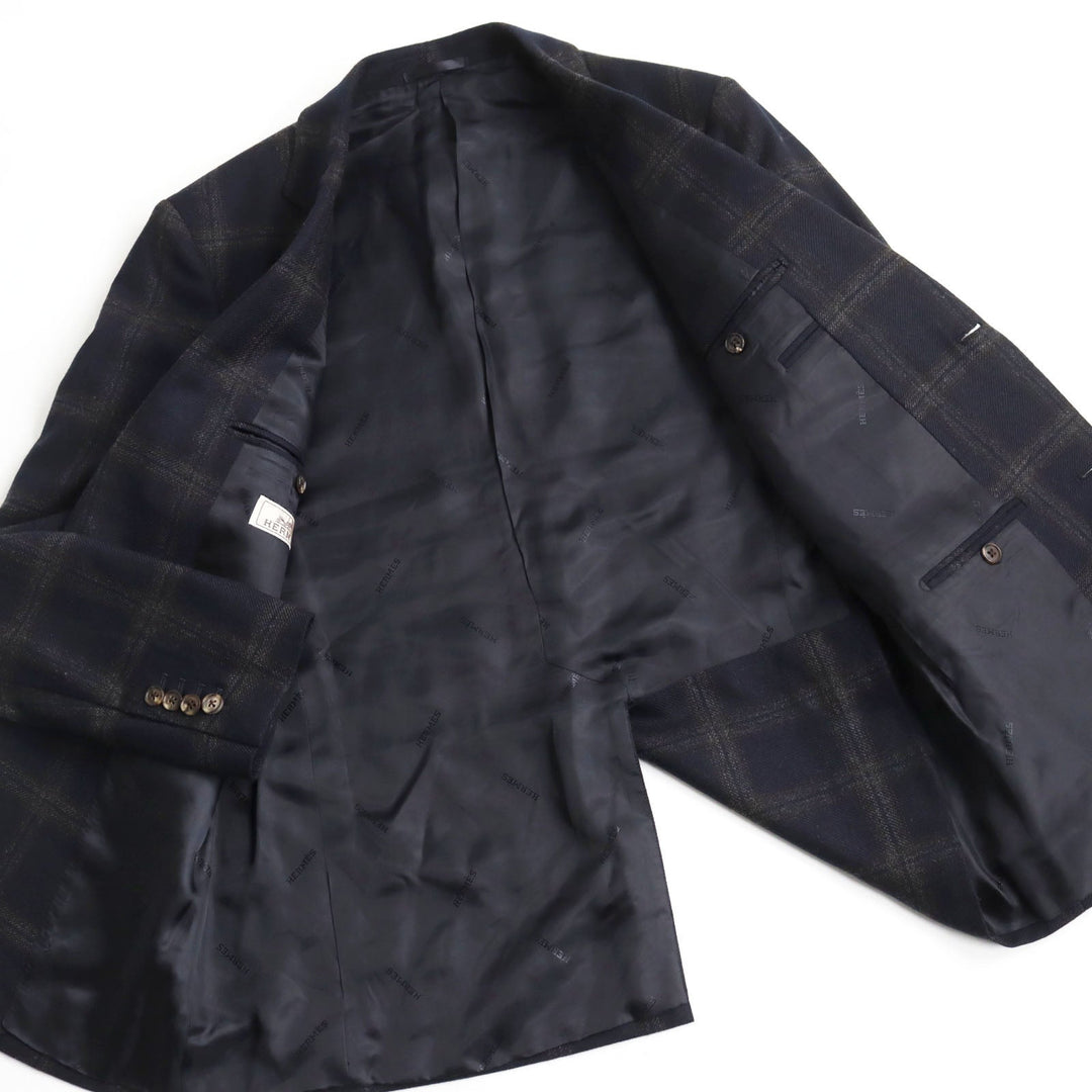 HERMES tailored jacket Outer: 100% cashmere, Lining: 100% cupra Navy brown mens 48 Used Authentic
