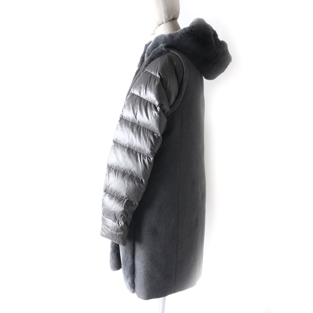 Herno down coat Outer: 55% wool, Outer: 30% angora, Outer: 20% silk, Lining: 100% nylon, Part: rabbit, Gasket: 60% cotton, 40% acetate, Filling: 90% down, 10% feather gray Women 44 Used Authentic