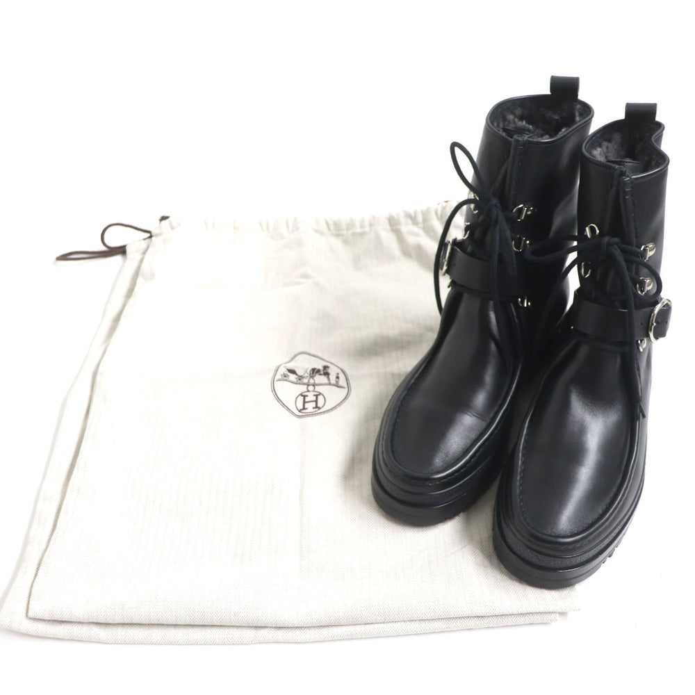 HERMES boots Main: Leather black mens 39.5 Used Authentic