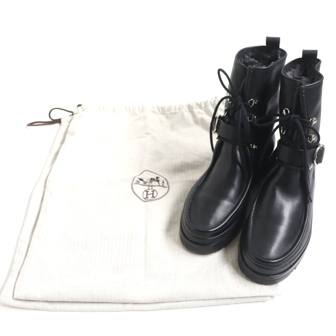 HERMES boots Main: Leather black mens 39.5 Used Authentic