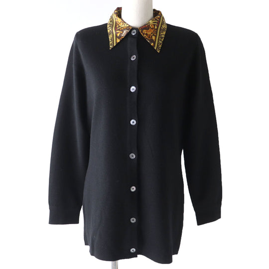 HERMES cardigan Main: 100% wool, Part: 100% silk black Women S Used Authentic