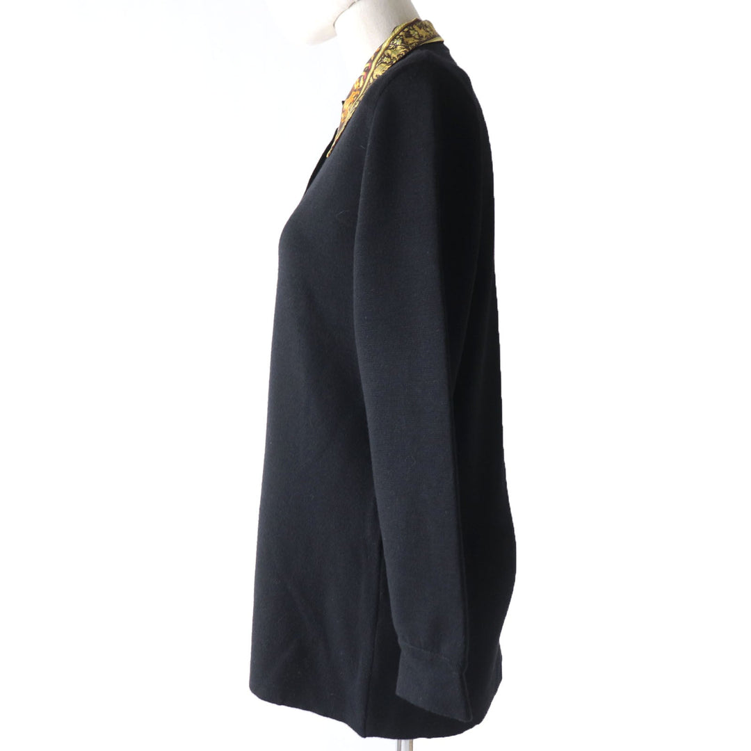 HERMES cardigan Main: 100% wool, Part: 100% silk black Women S Used Authentic