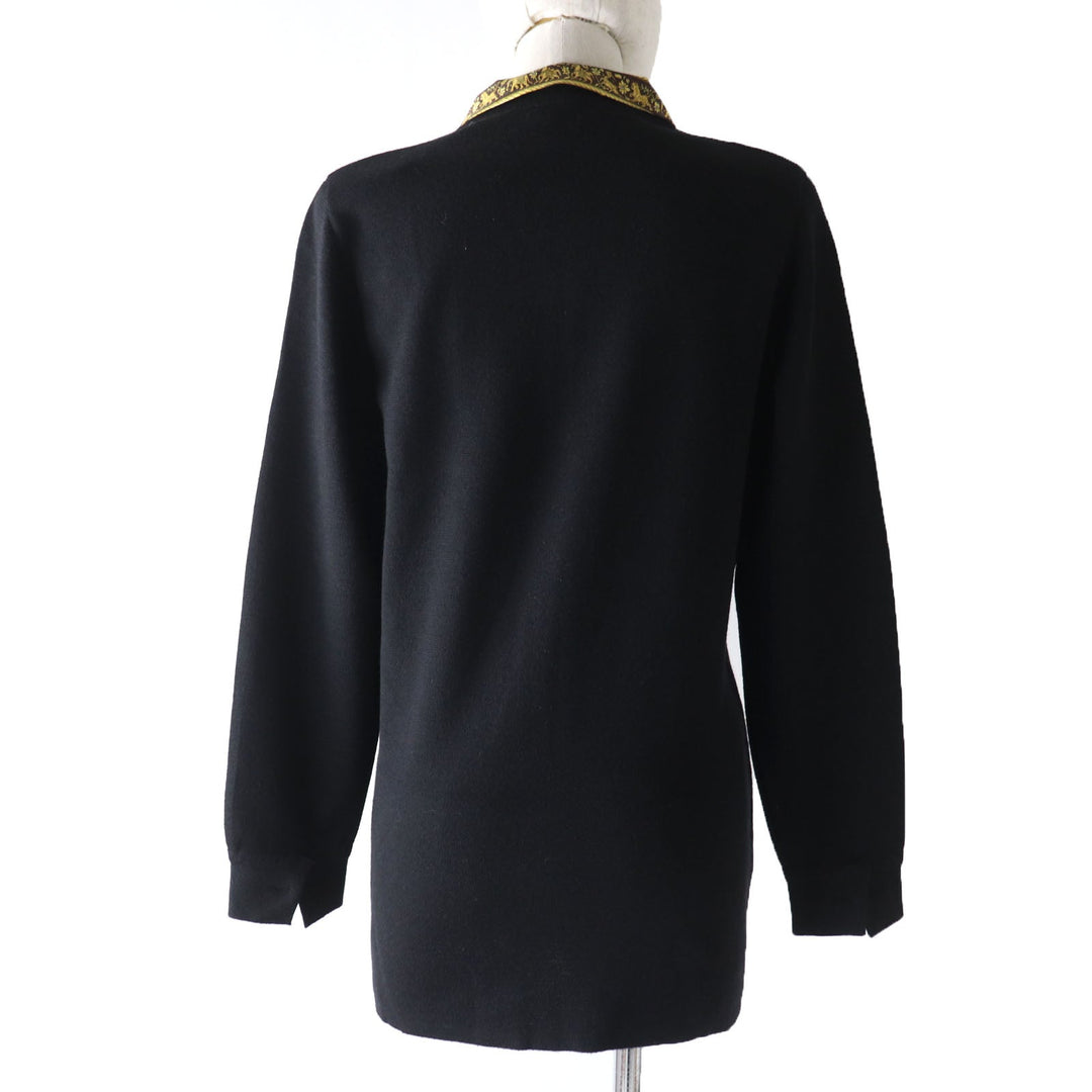 HERMES cardigan Main: 100% wool, Part: 100% silk black Women S Used Authentic