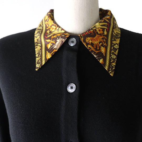 HERMES cardigan Main: 100% wool, Part: 100% silk black Women S Used Authentic