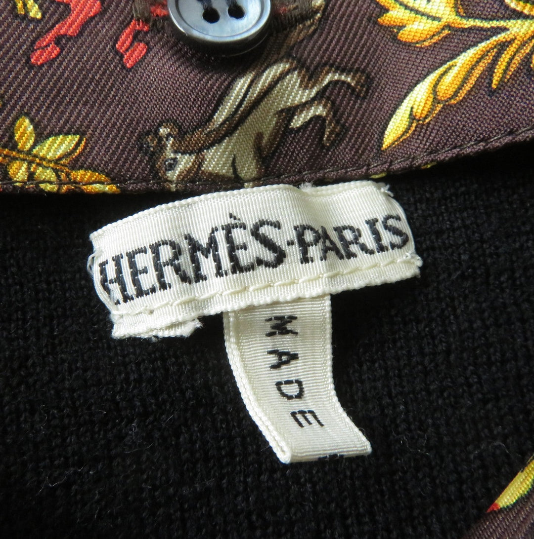HERMES cardigan Main: 100% wool, Part: 100% silk black Women S Used Authentic