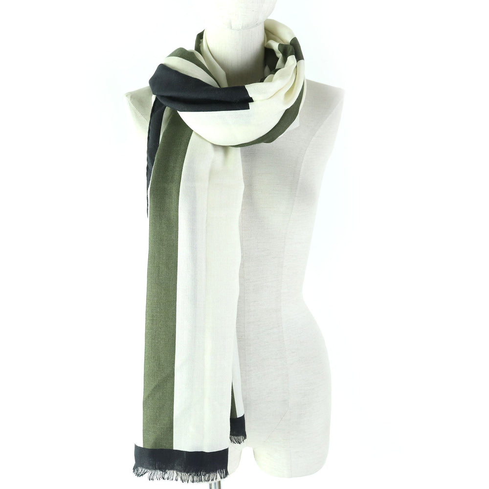HERMES shawl Main: 70% cashmere, Main: 30% silk Black White Khaki Women Used Authentic