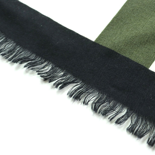 HERMES shawl Main: 70% cashmere, Main: 30% silk Black White Khaki Women Used Authentic