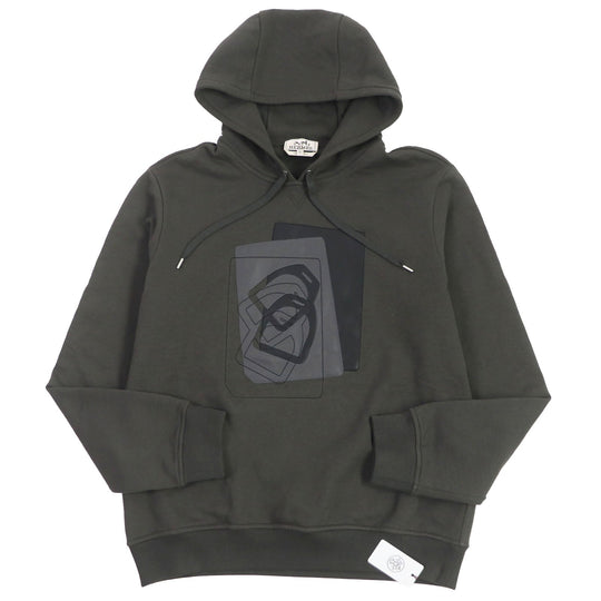 HERMES Hoodie Main: 100% cotton, Part: 90% cotton, Part: 10% polyester, Part: 100% cotton, Part: Lamb leather Khaki type mens M Used Authentic