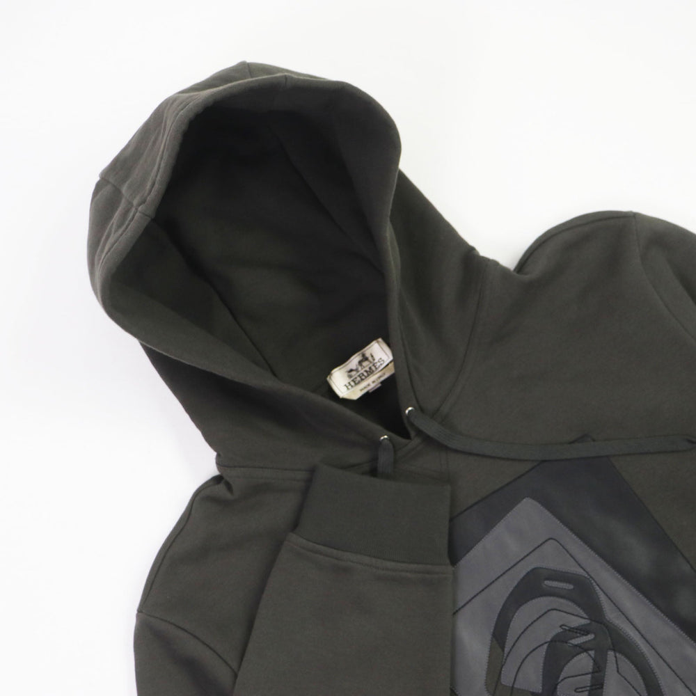 HERMES Hoodie Main: 100% cotton, Part: 90% cotton, Part: 10% polyester, Part: 100% cotton, Part: Lamb leather Khaki type mens M Used Authentic