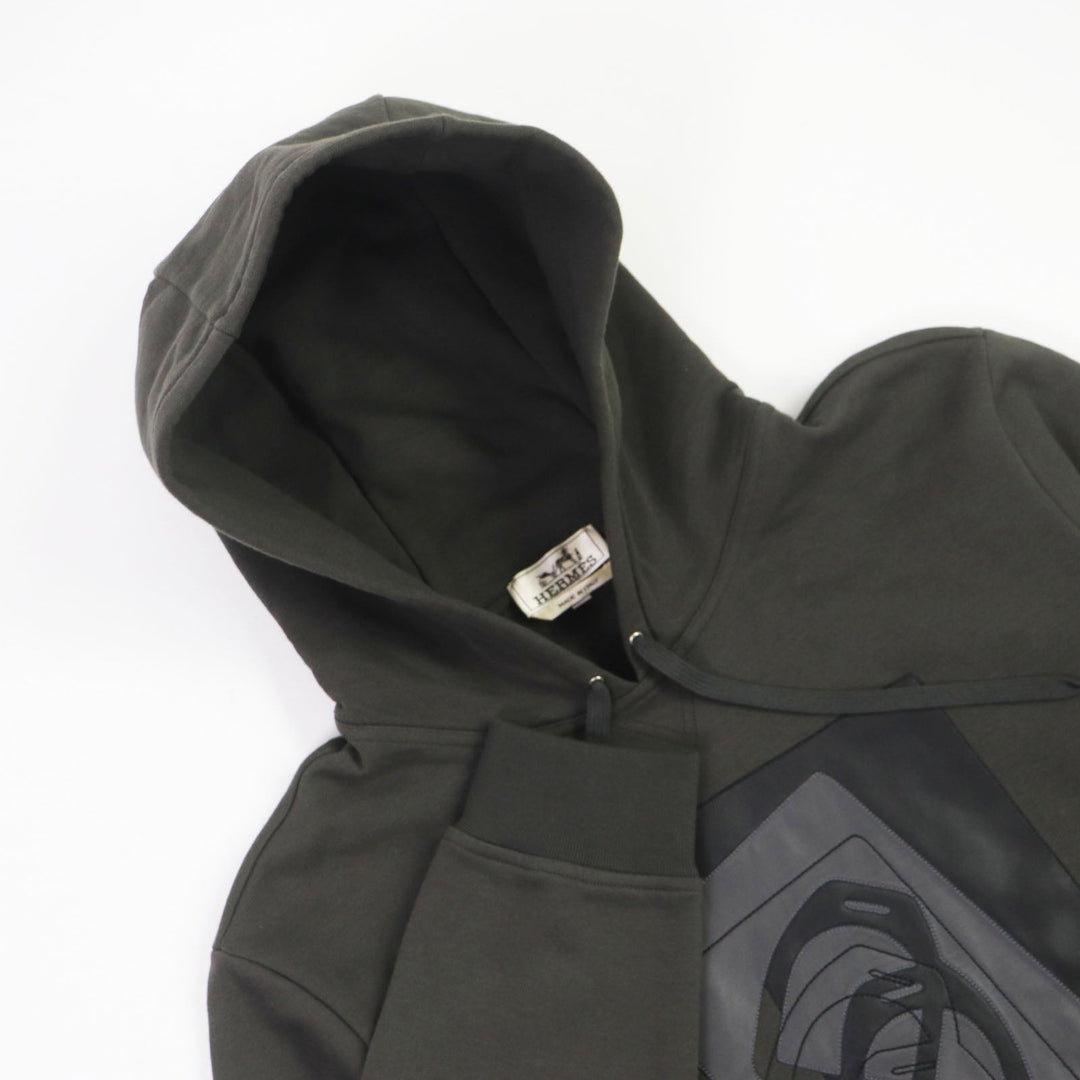 HERMES Hoodie Main: 100% cotton, Part: 90% cotton, Part: 10% polyester, Part: 100% cotton, Part: Lamb leather Khaki type mens M Used Authentic