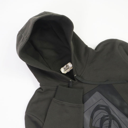 HERMES Hoodie Main: 100% cotton, Part: 90% cotton, Part: 10% polyester, Part: 100% cotton, Part: Lamb leather Khaki type mens M Used Authentic