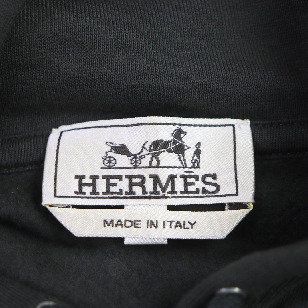 HERMES Hoodie Main: 100% cotton, Part: 90% cotton, Part: 10% polyester, Part: 100% cotton, Part: Lamb leather Khaki type mens M Used Authentic