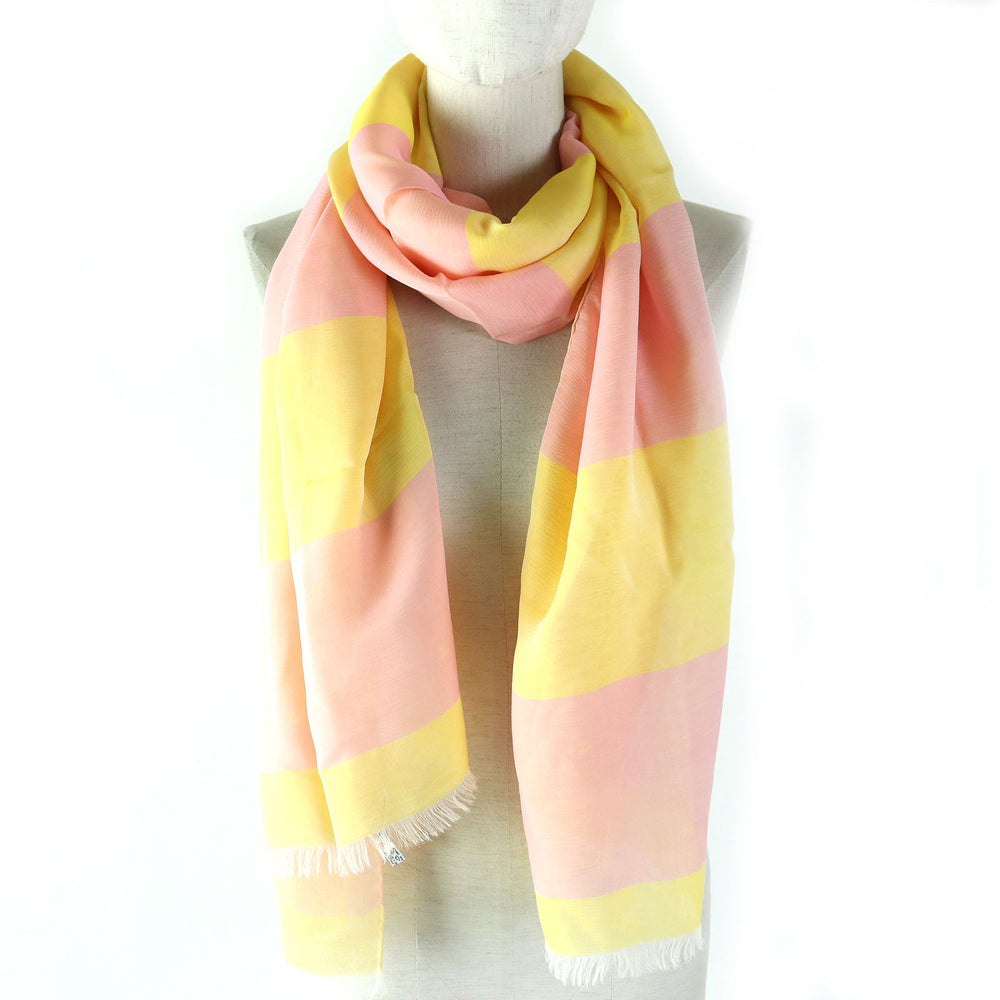 HERMES Stall Main: 100% silk Pink Yellow Women Used Authentic