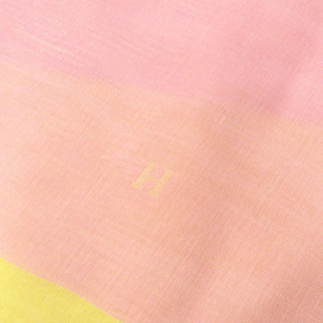 HERMES Stall Main: 100% silk Pink Yellow Women Used Authentic