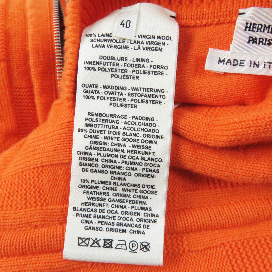 HERMES Down jacket Outer: 100% wool, Filling: 90% down, Filling: 10% feather, Lining: 100% polyester Orange Women 40 Used Authentic