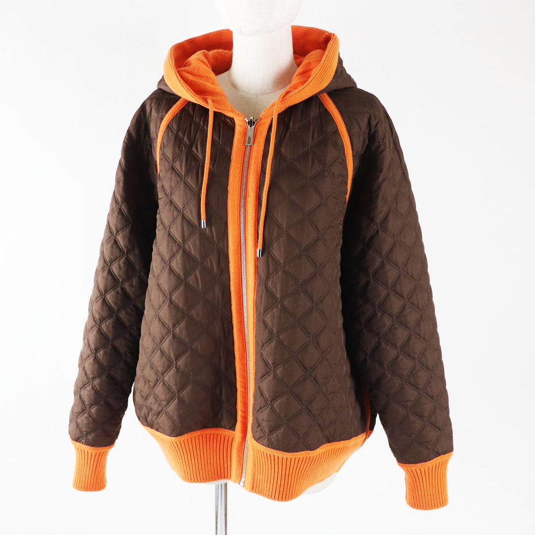 HERMES Down jacket Outer: 100% wool, Filling: 90% down, Filling: 10% feather, Lining: 100% polyester Orange Women 40 Used Authentic
