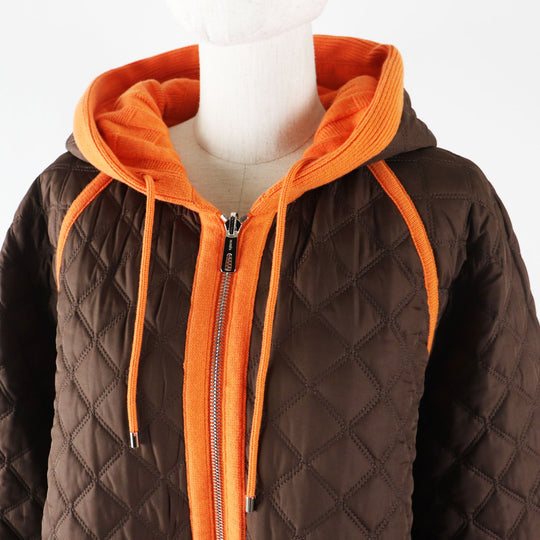 HERMES Down jacket Outer: 100% wool, Filling: 90% down, Filling: 10% feather, Lining: 100% polyester Orange Women 40 Used Authentic